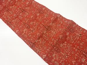 手織り紬木々に草花模様織出し名古屋帯